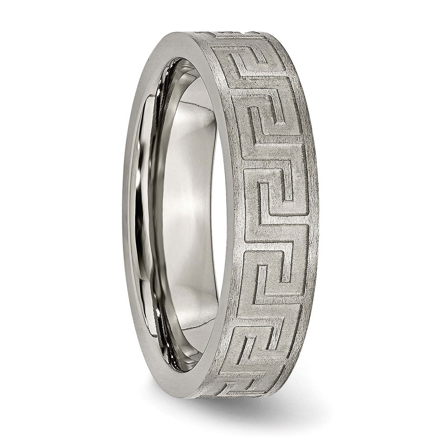 Titanium Greek Key Unisex Wedding Band with Polished & Brushed Finish