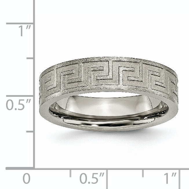 Titanium Greek Key Unisex Wedding Band with Polished & Brushed Finish