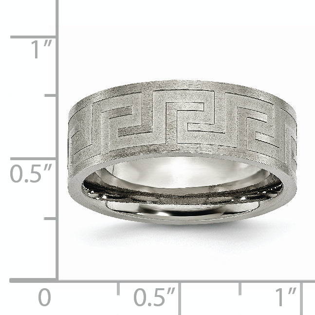 Titanium Greek Key 8mm Satin & Polished Unisex Wedding Band