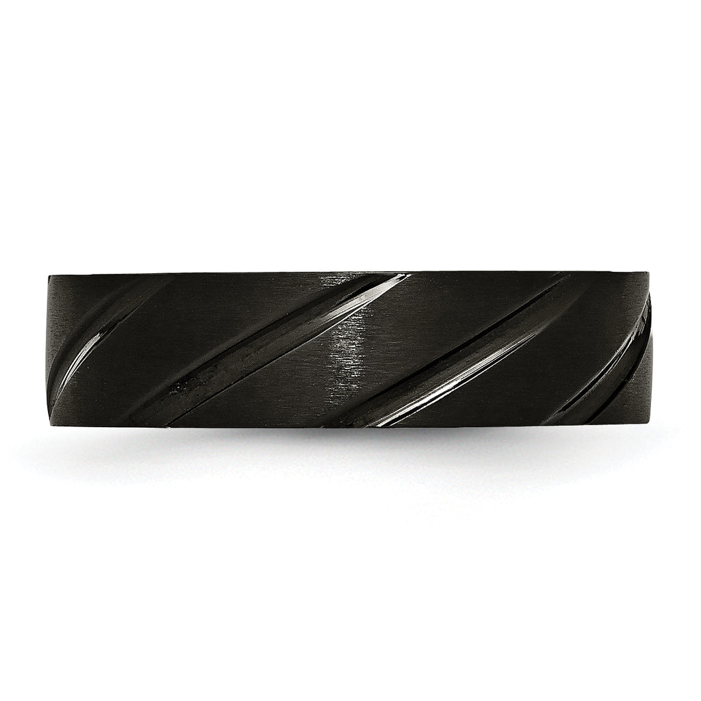 Black IP Swirl Wedding Band in Titanium, 6mm