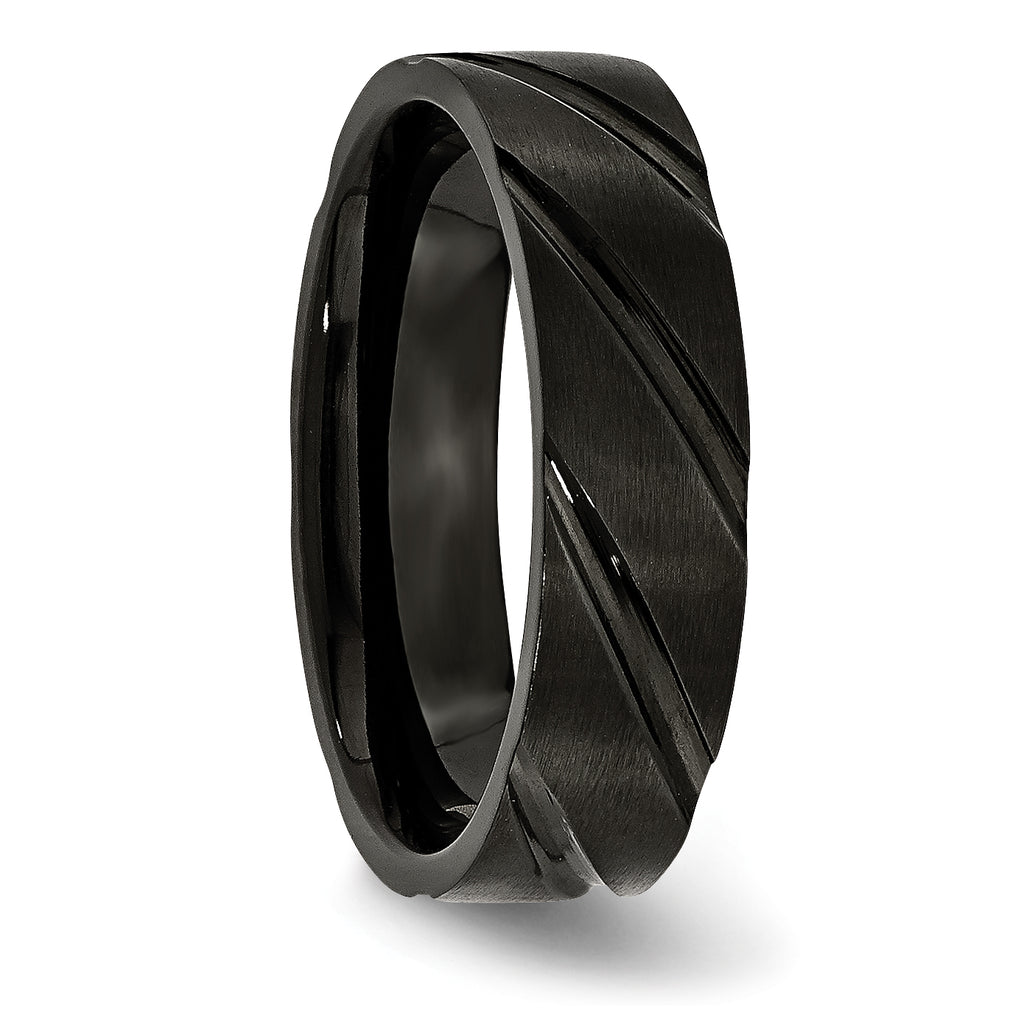 Black IP Swirl Wedding Band in Titanium, 6mm