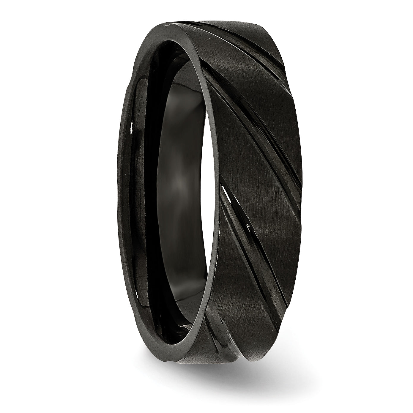 Black IP Swirl Wedding Band in Titanium, 6mm