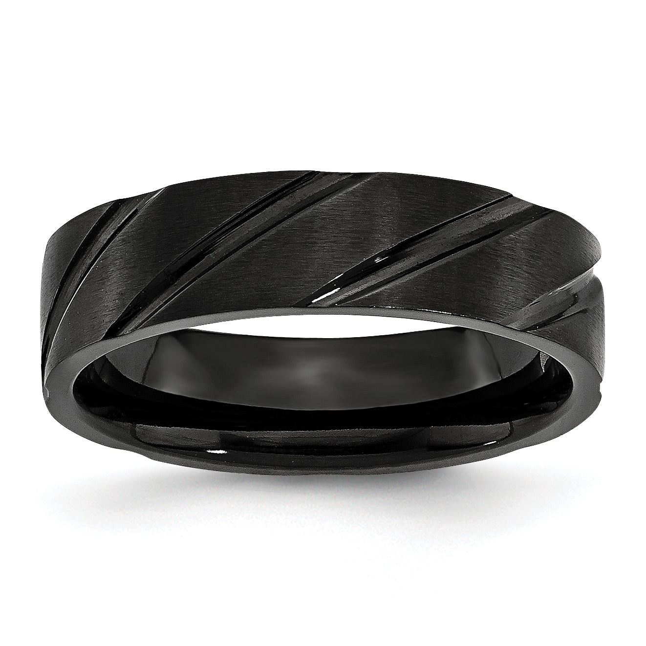 Titanium Brushed and Polished Black IP-plated Swirl Design 6mm Band Main image