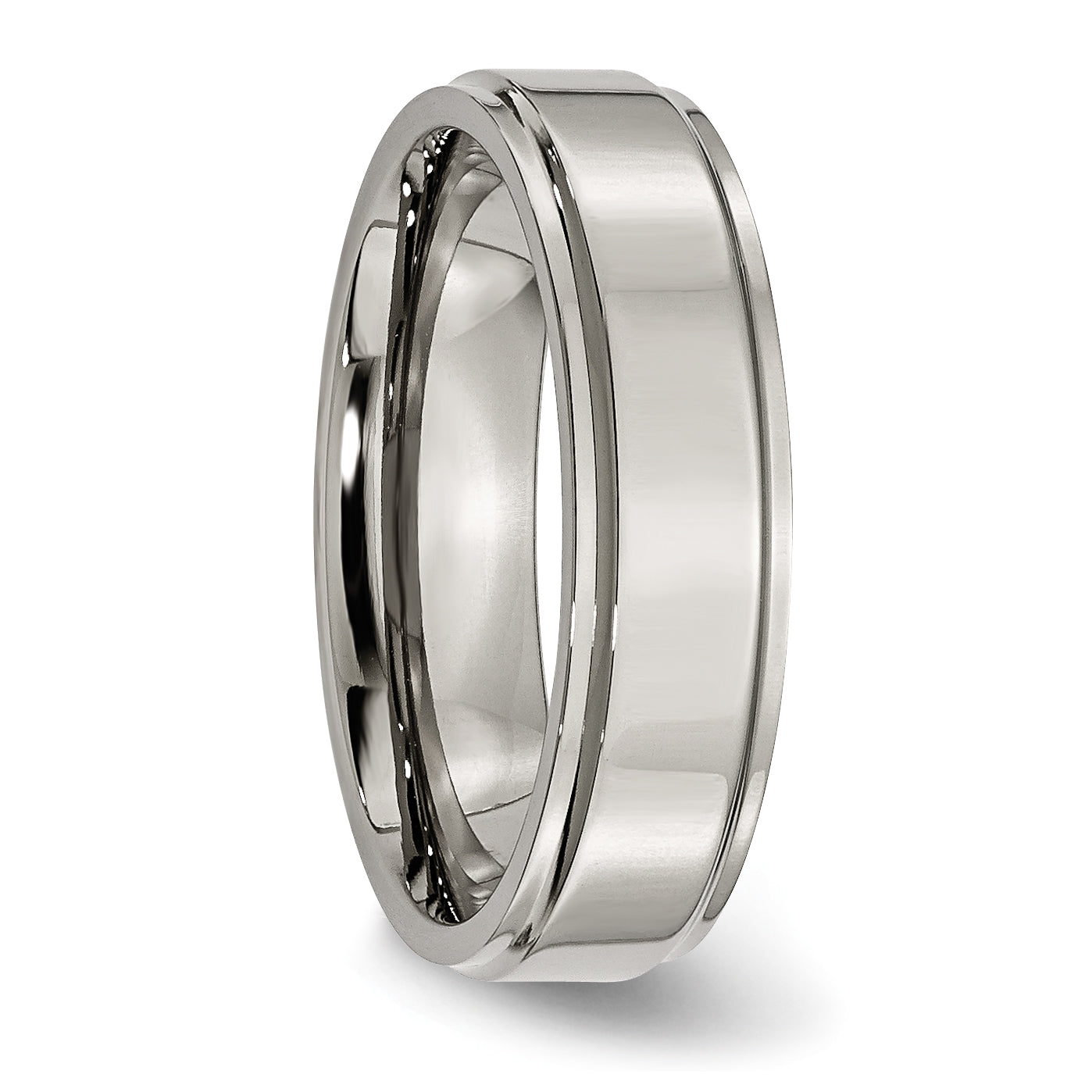 Titanium Ridged Edge Unisex Wedding Band Engravable & Polished 6mm