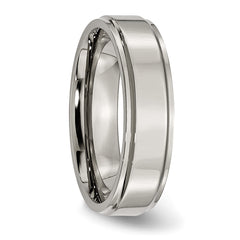 Titanium Ridged Edge Unisex Wedding Band Engravable & Polished 6mm