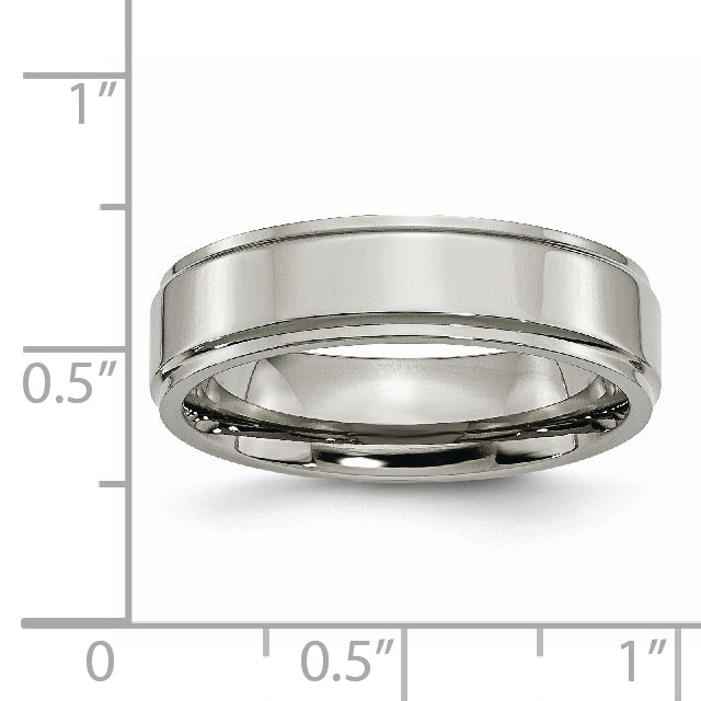 Titanium Ridged Edge Unisex Wedding Band Engravable & Polished 6mm