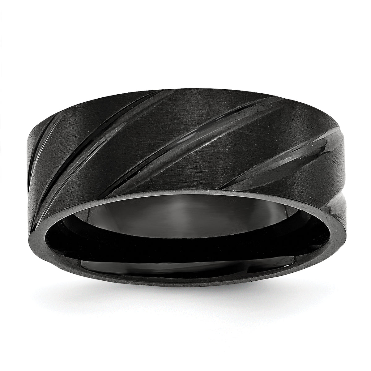 Titanium Brushed and Polished Black IP-plated Swirl Design 8mm Band