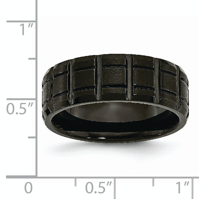 Sophia Jewelers Titanium Unisex Wedding Band with Black IP Plating and Engravable Notched Design