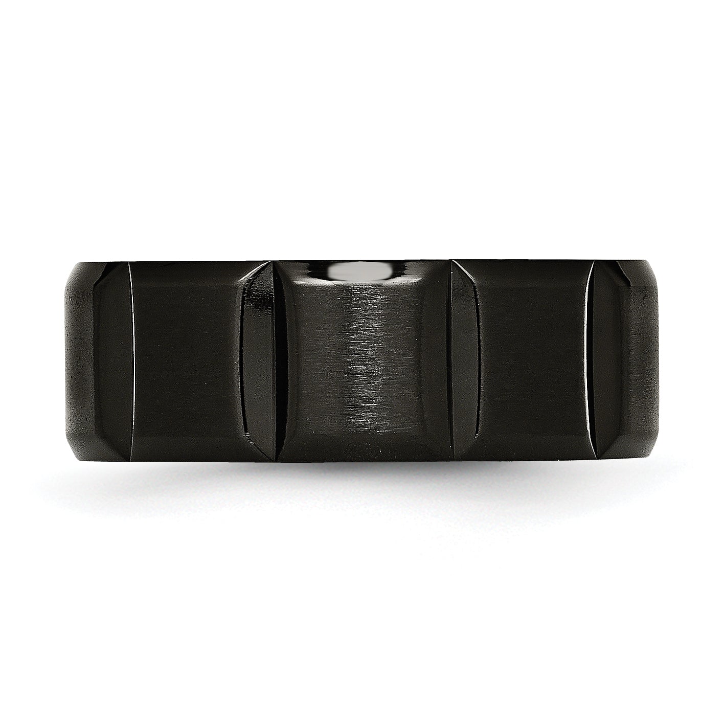 Titanium Unisex Wedding Band with Black Grooved Design Engravable