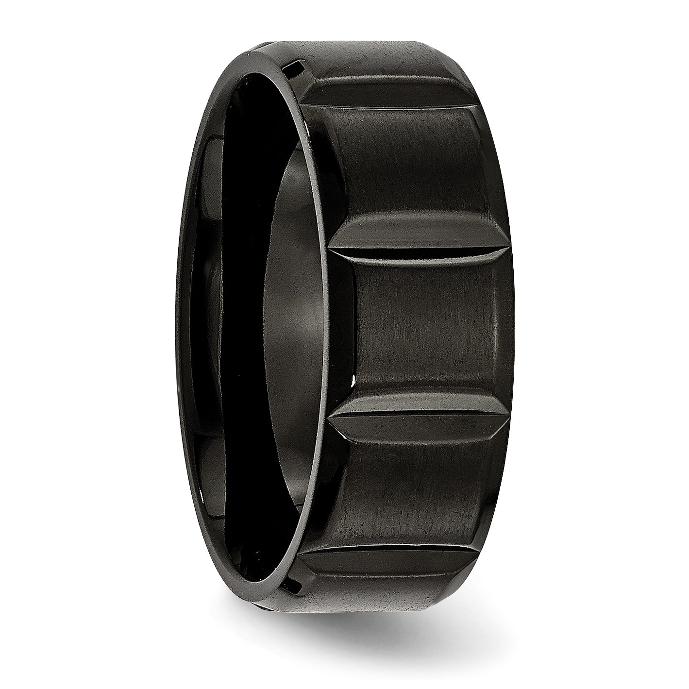 Titanium Unisex Wedding Band with Black Grooved Design Engravable