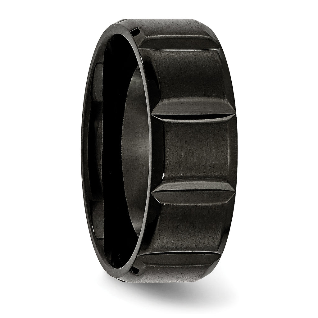 Grooved Wedding Band in Titanium with Black IP Plating, 8mm