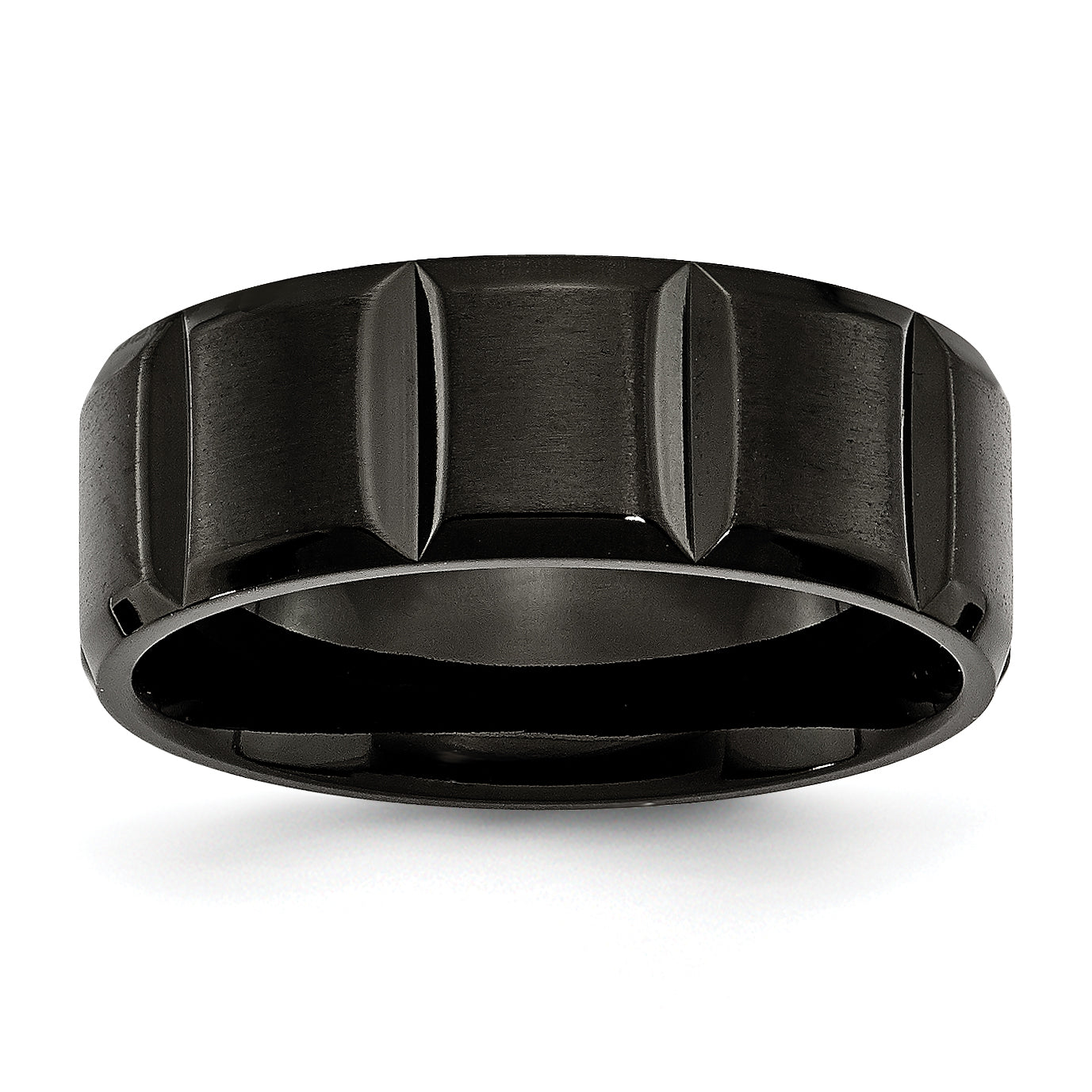 Titanium Brushed and Polished Black IP-plated 8mm Grooved Band Main image