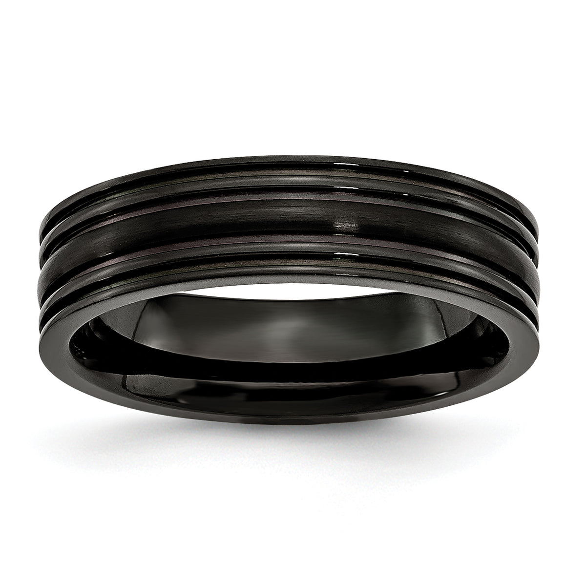 Titanium Grooved Black IP-plated 6mm Brushed and Polished Band