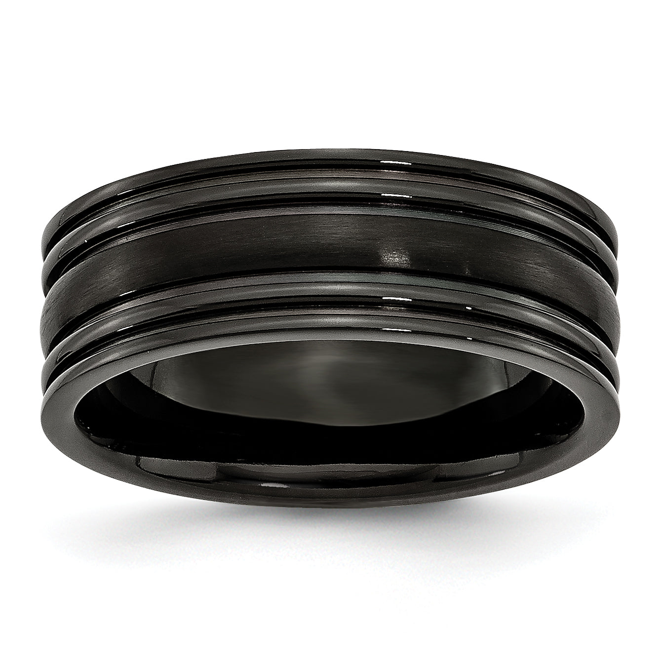 Titanium Grooved Black IP-plated 8mm Brushed and Polished Band