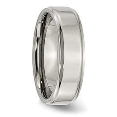 Titanium Unisex Wedding Band with Ridged Edge Engravable Finish