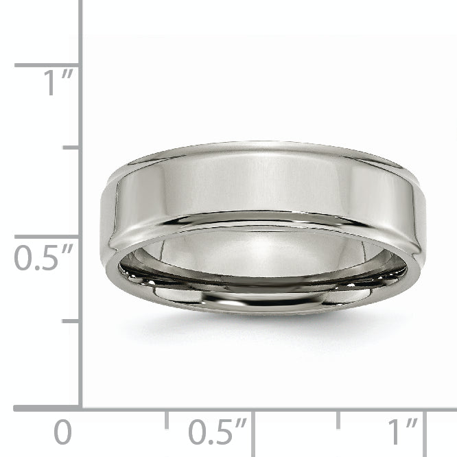 Titanium Unisex Wedding Band with Ridged Edge Engravable Finish