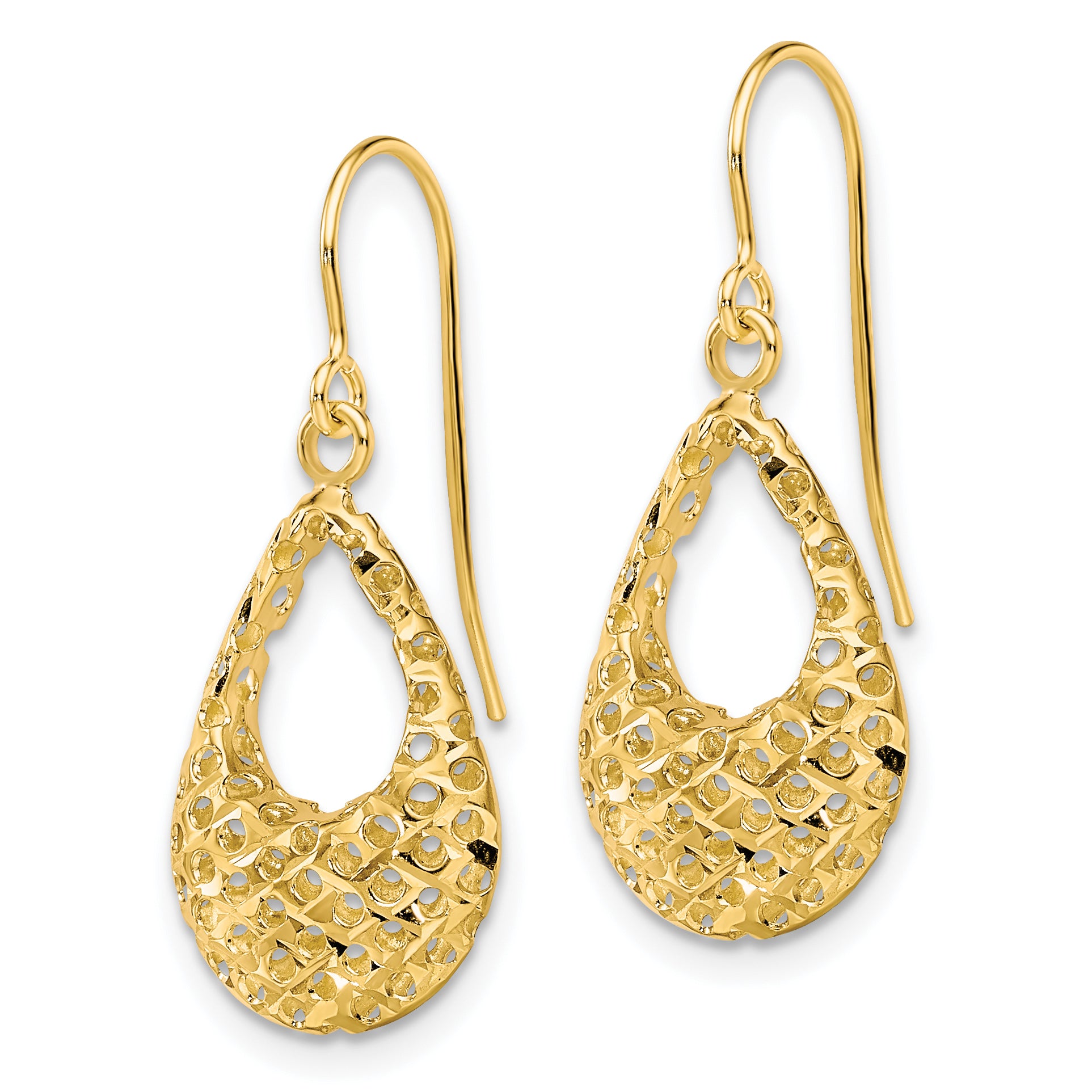 10K Textured D/C Shepherd Hook Dangle Earrings Secondary image