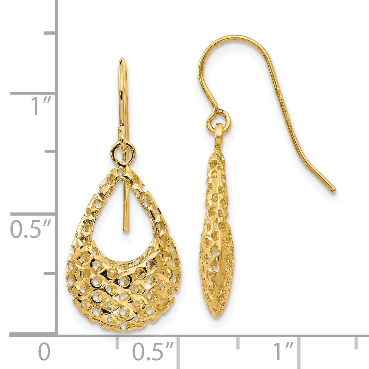 10K Textured D/C Shepherd Hook Dangle Earrings