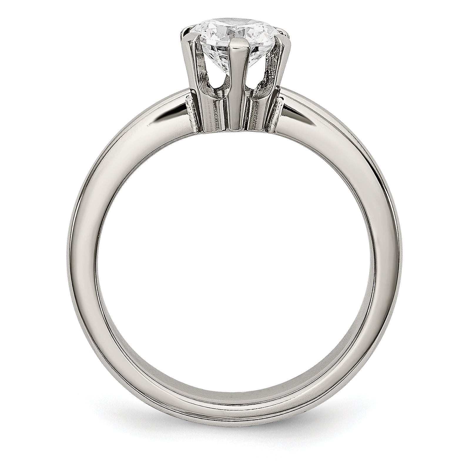 Titanium CZ Ring with Polished Finish, Elegant Prong Set for Women Secondary image