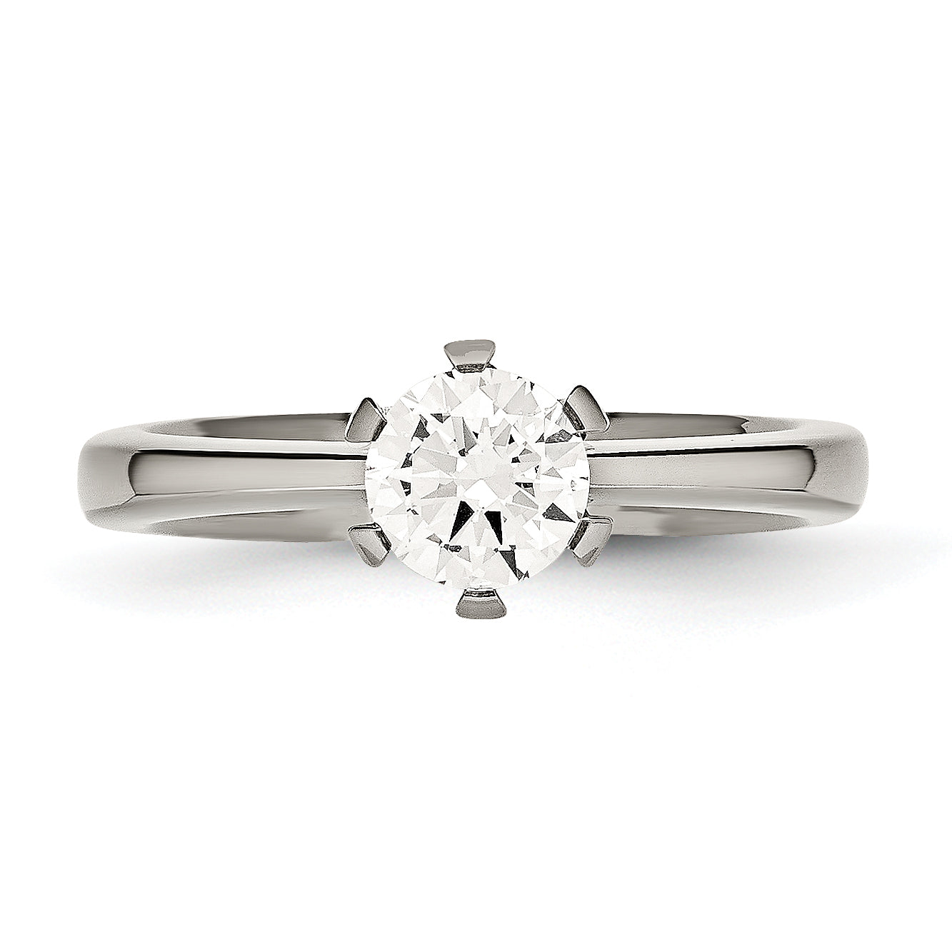 Titanium CZ Ring with Polished Finish, Elegant Prong Set for Women