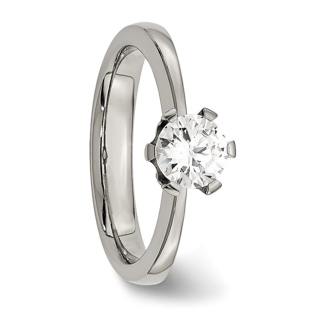 Titanium CZ Ring with Polished Finish, Elegant Prong Set for Women