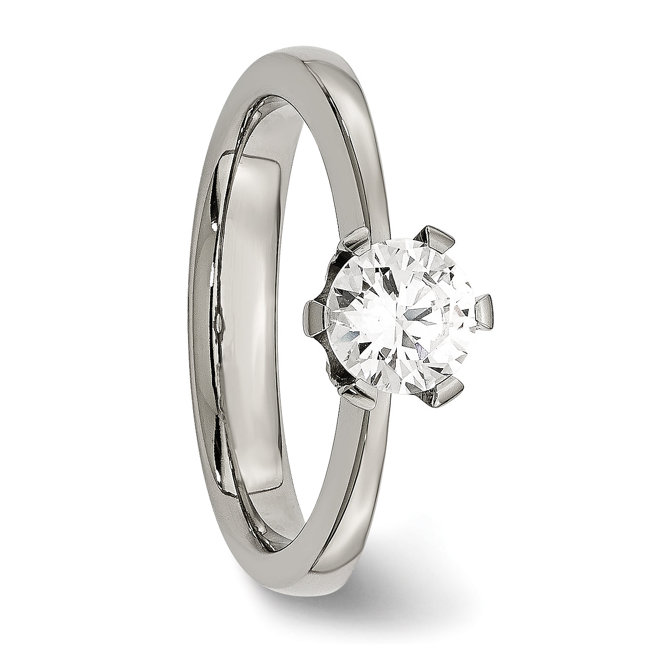 Titanium CZ Ring with Polished Finish, Elegant Prong Set for Women