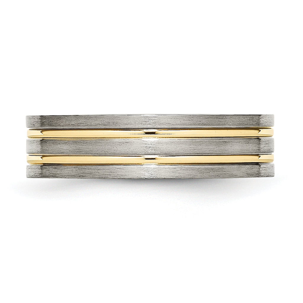Grooved Wedding Band in Titanium with Gold-Tone IP, 6mm