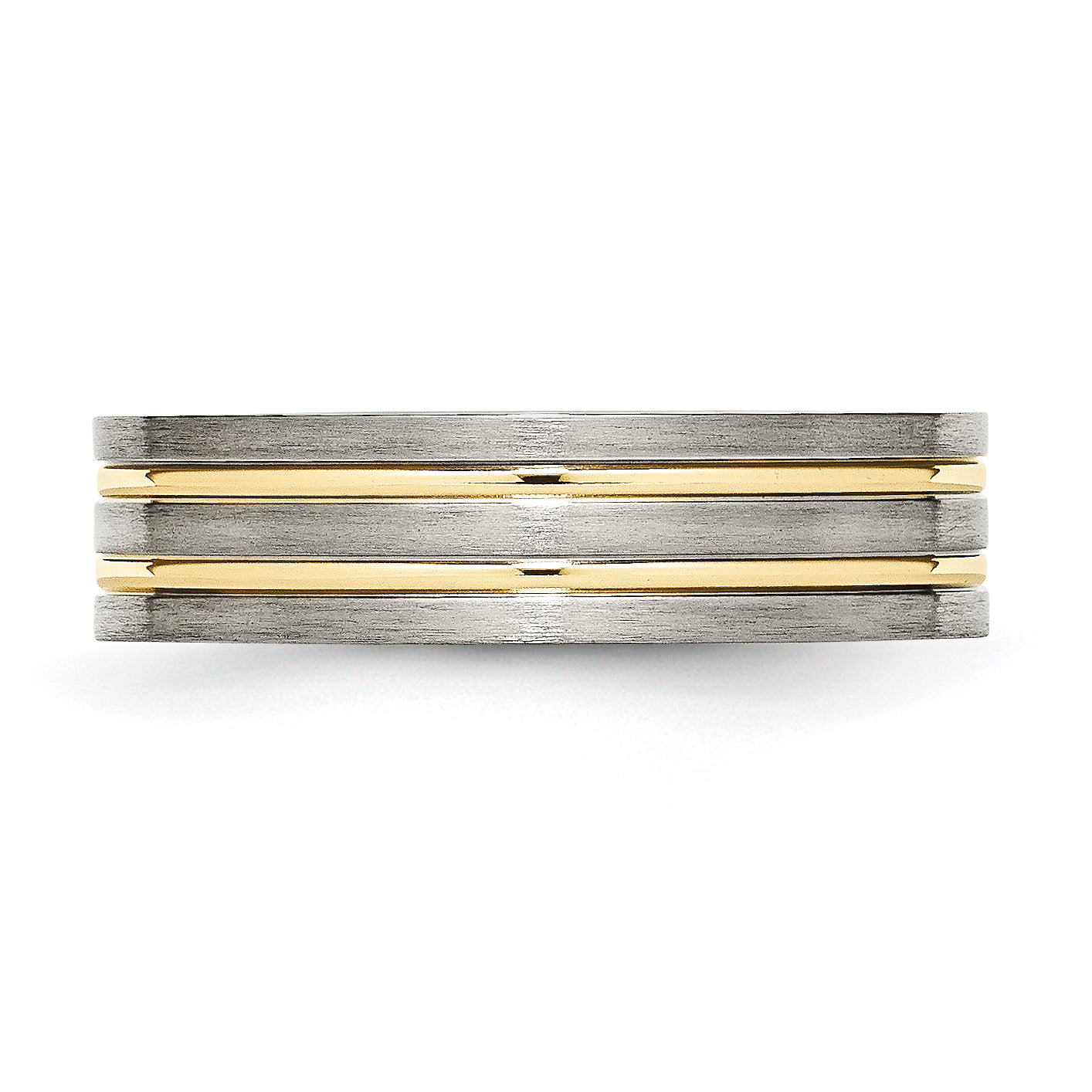 Grooved Wedding Band in Titanium with Gold-Tone IP, 6mm