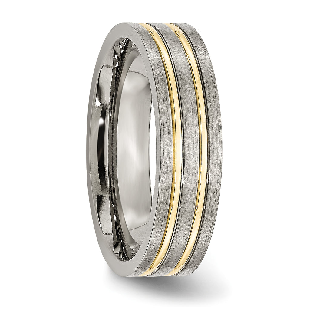 Grooved Wedding Band in Titanium with Gold-Tone IP, 6mm