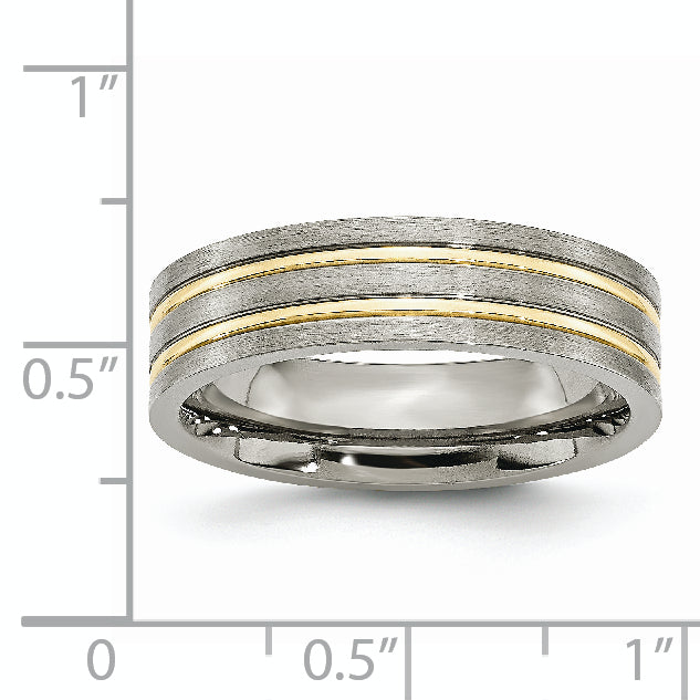 Grooved Wedding Band in Titanium with Gold-Tone IP, 6mm