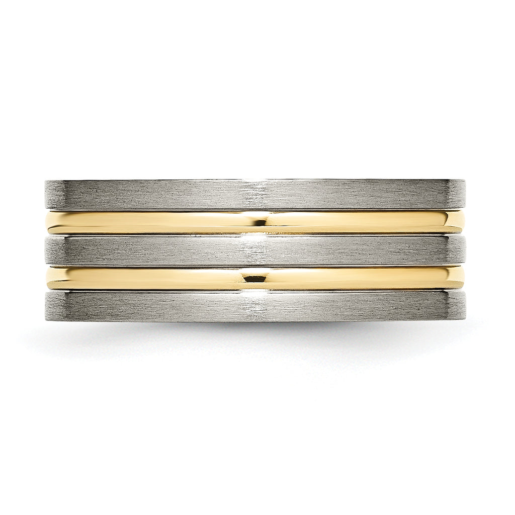 Grooved Wedding Band in Titanium with Gold IP Plating, 8mm