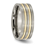 Grooved Wedding Band in Titanium with Gold IP Plating, 8mm