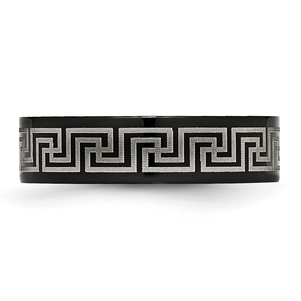 Greek Key Wedding Band in Titanium with Black IP, 6mm