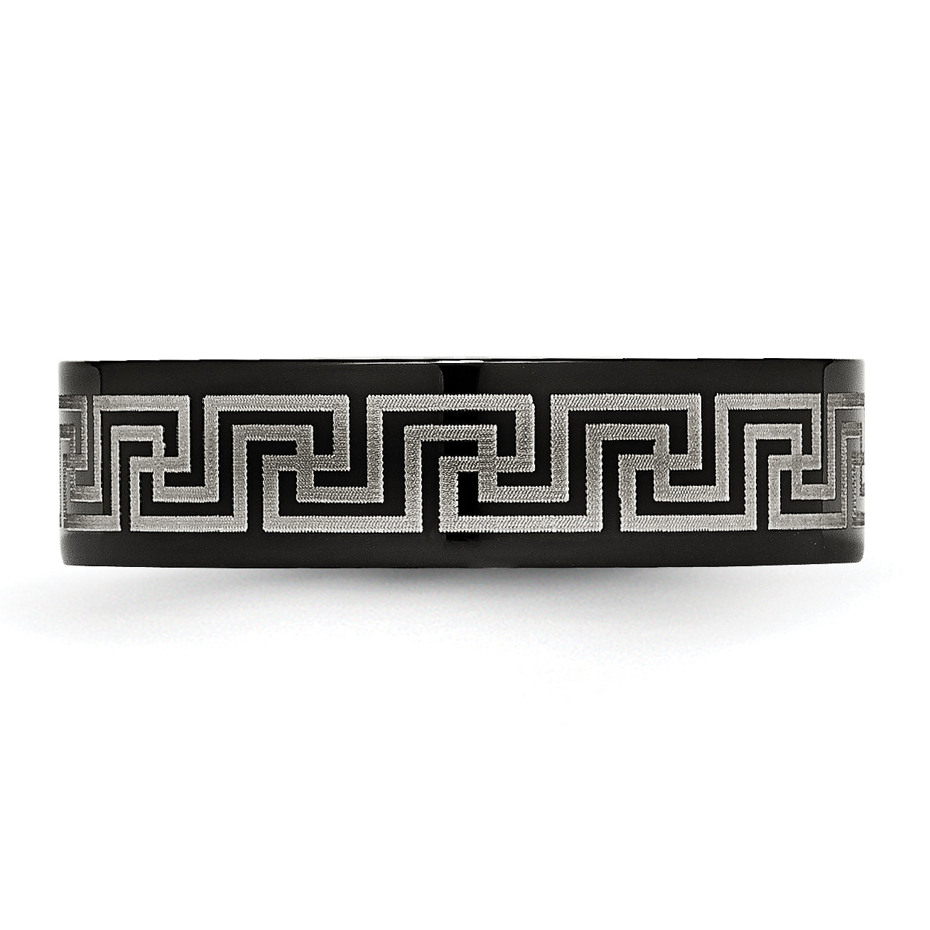 Greek Key Wedding Band in Titanium with Black IP, 6mm