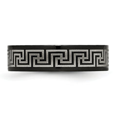 Titanium Unisex Greek Key Wedding Band with Black IP Finish