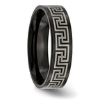 Greek Key Wedding Band in Titanium with Black IP, 6mm