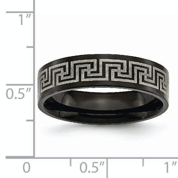 Titanium Unisex Greek Key Wedding Band with Black IP Finish