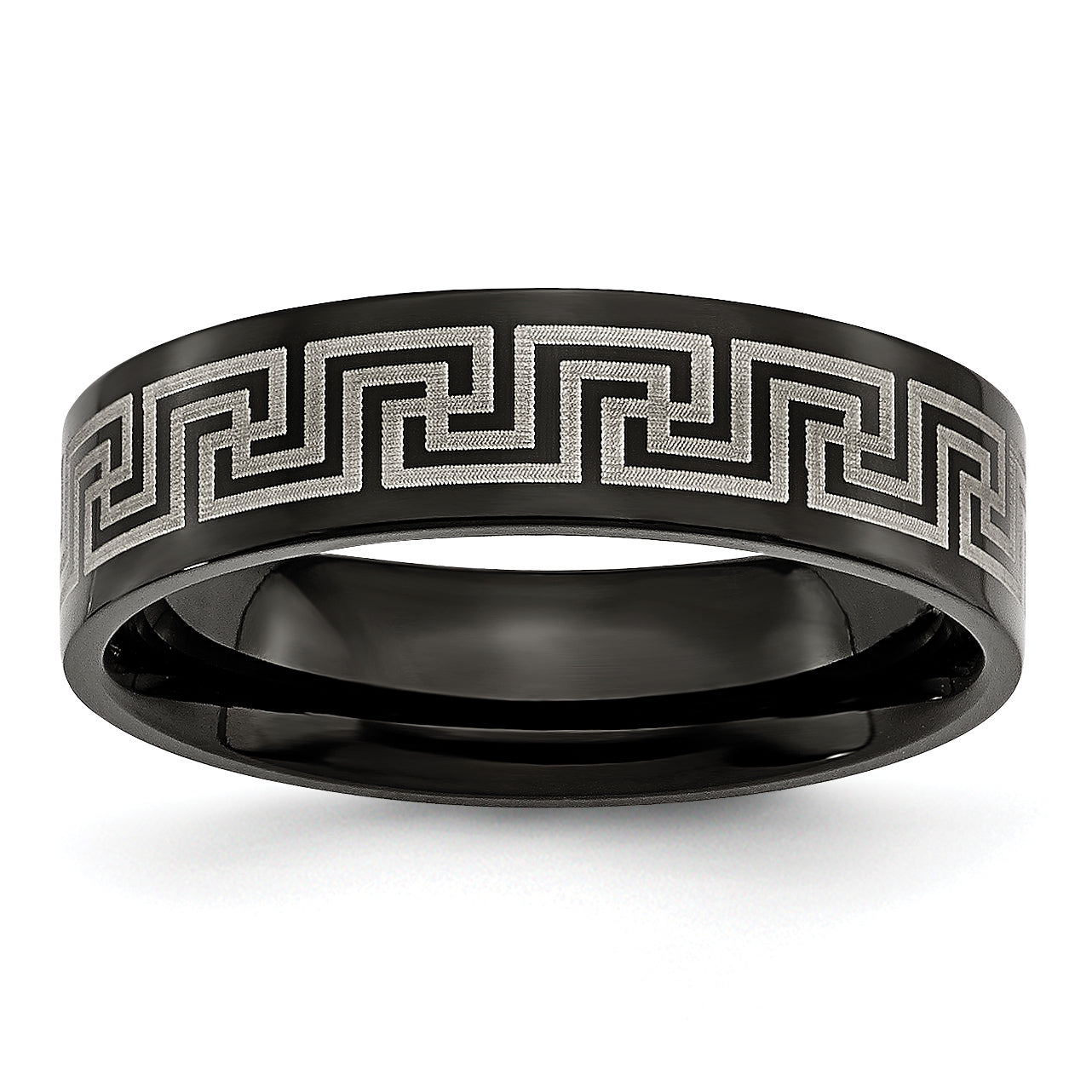 Titanium Brushed/Polished Black IP Laser Etched Greek Key 6mm Band Main image
