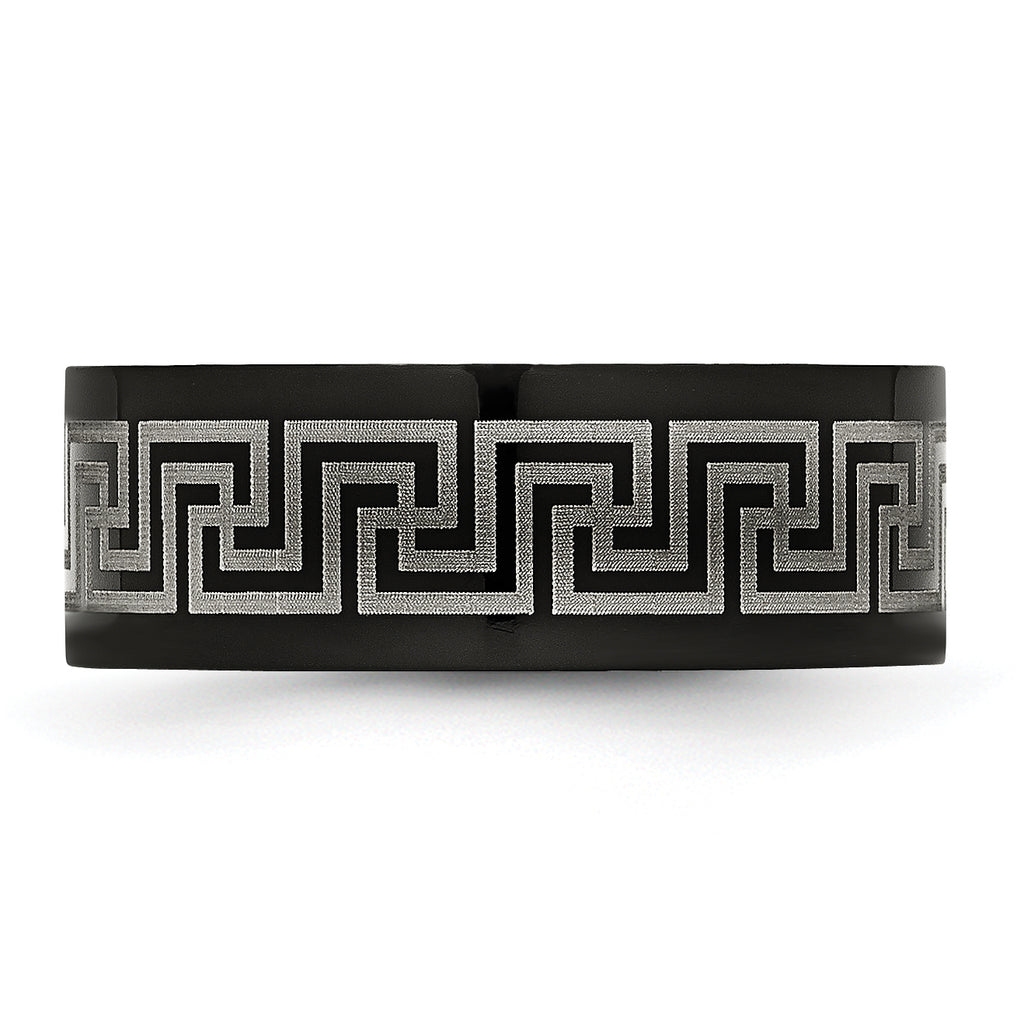 Greek Key Wedding Band in Black IP-Plated Titanium, 8mm