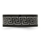 Greek Key Wedding Band in Black IP-Plated Titanium, 8mm