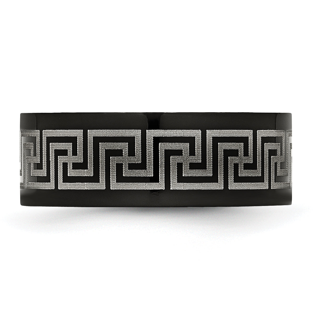 Greek Key Wedding Band in Black IP-Plated Titanium, 8mm