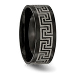 Greek Key Wedding Band in Black IP-Plated Titanium, 8mm