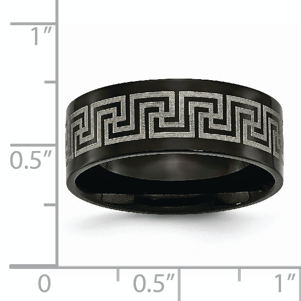 Greek Key Wedding Band in Black IP-Plated Titanium, 8mm