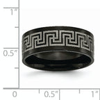 Greek Key Wedding Band in Black IP-Plated Titanium, 8mm