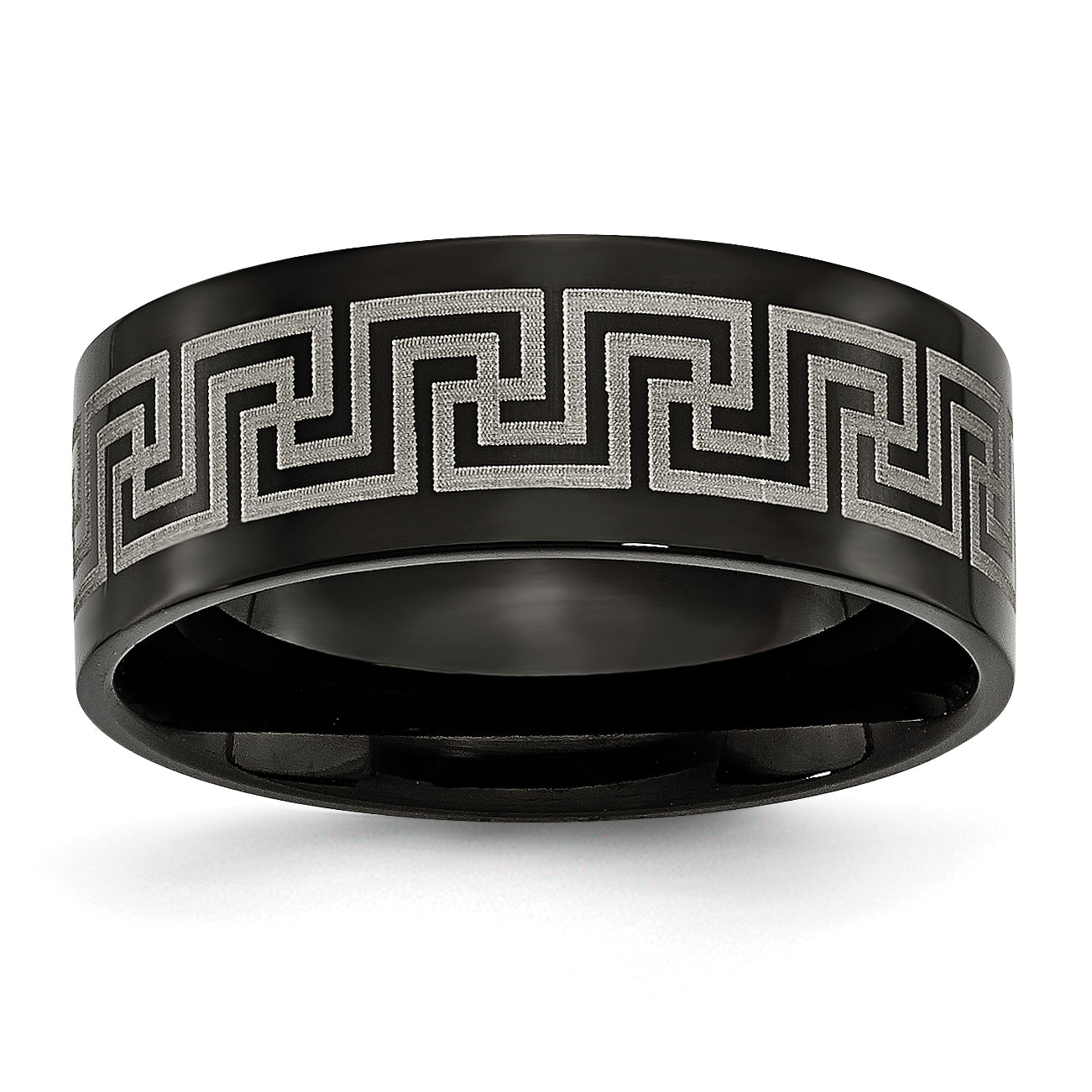 Titanium Black IP-plated Greek Key Laser Etched 8mm Brushed/Polished Band Main image
