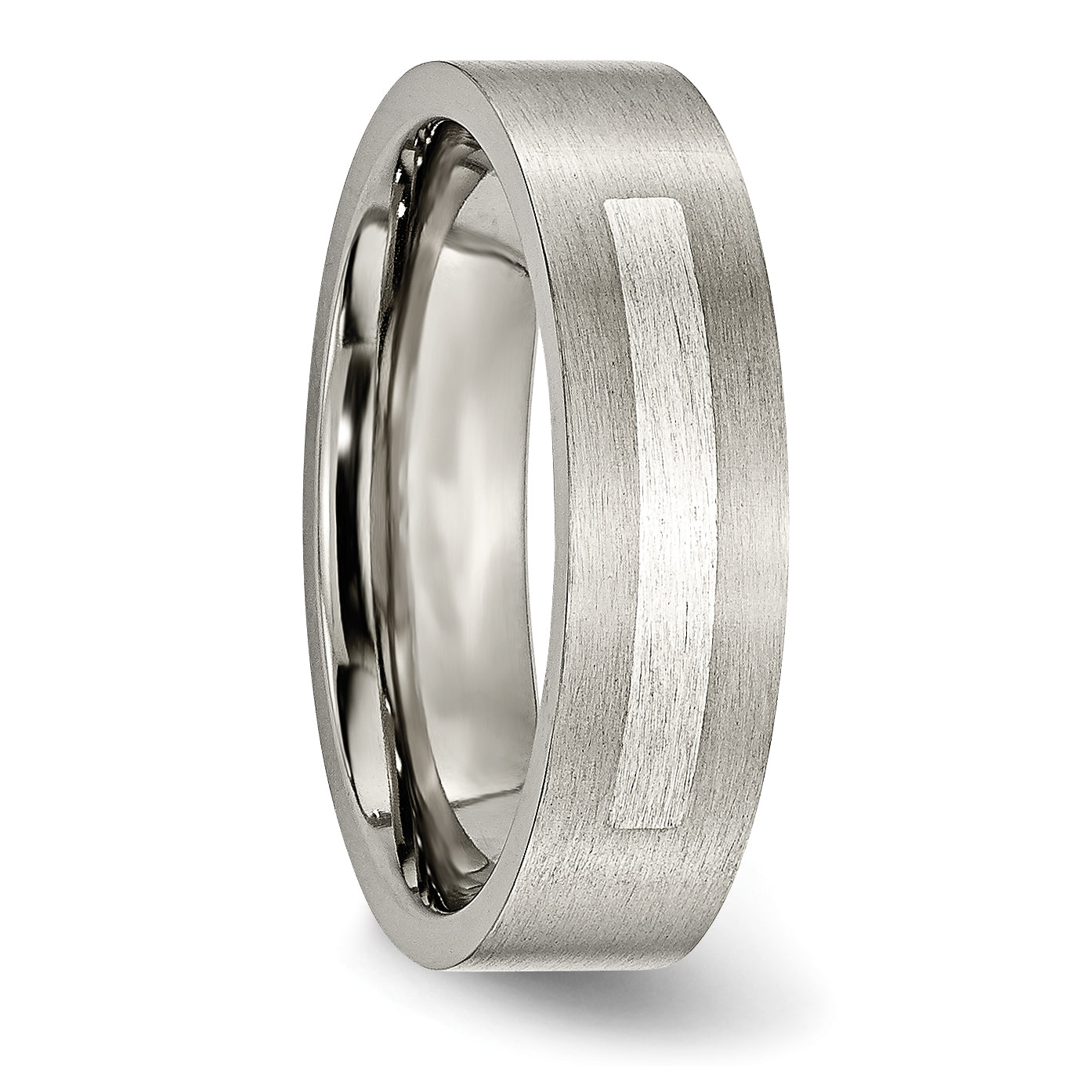 Titanium Wedding Band with Sterling Silver Inlay Unisex 6mm Brushed Finish