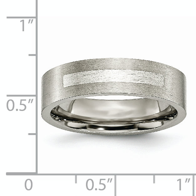 Titanium Wedding Band with Sterling Silver Inlay Unisex 6mm Brushed Finish