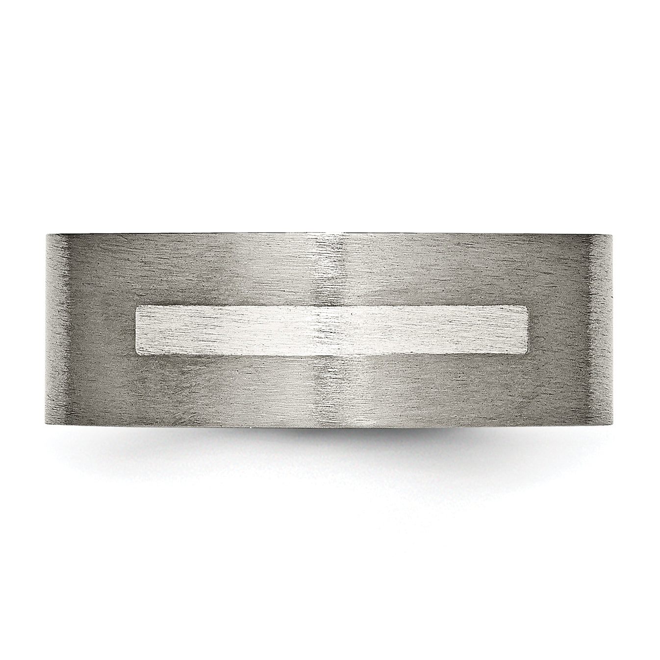 Titanium Silver Inlay Unisex Wedding Band Brushed 8mm Engravable