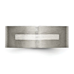 Titanium Silver Inlay Unisex Wedding Band Brushed 8mm Engravable