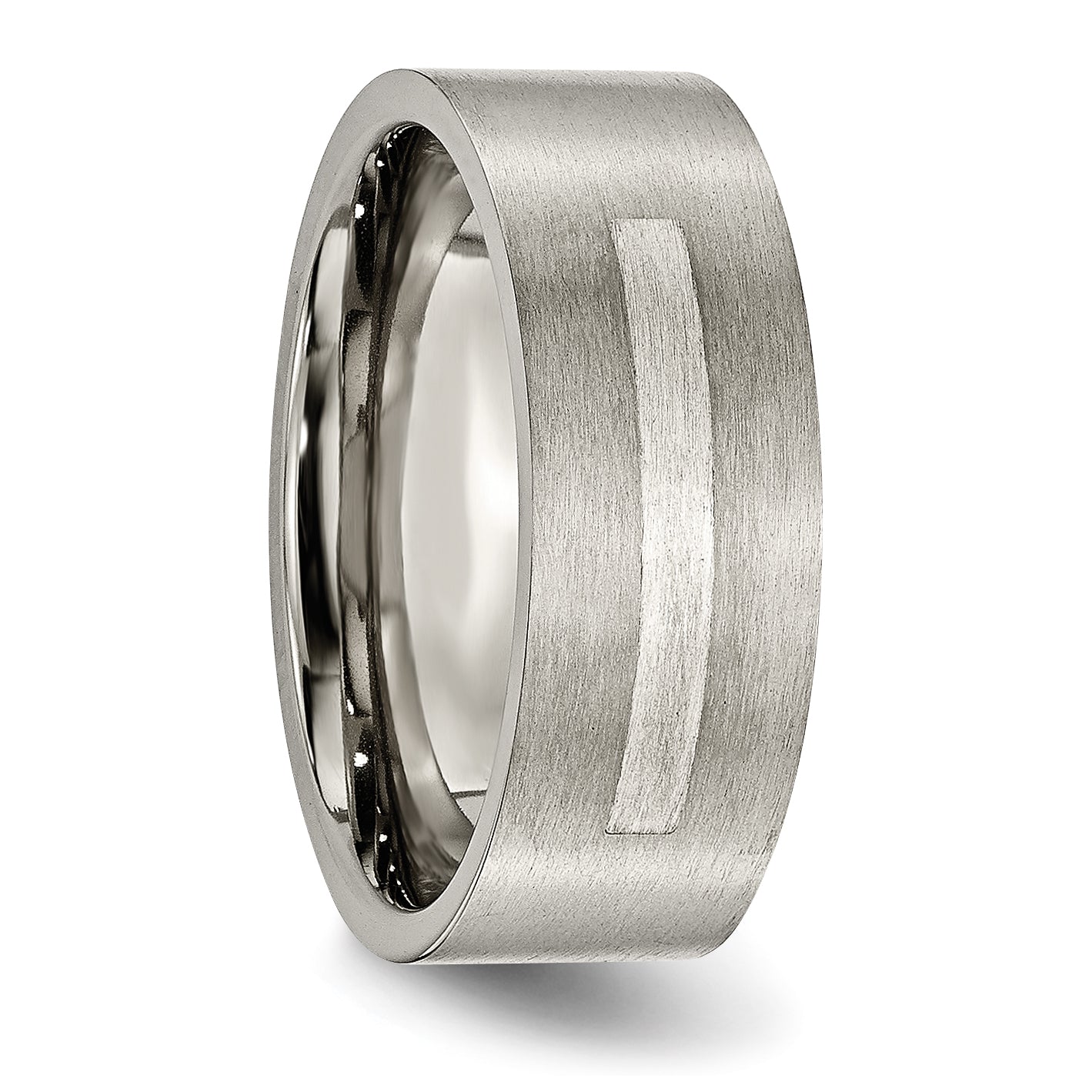 Titanium Silver Inlay Unisex Wedding Band Brushed 8mm Engravable